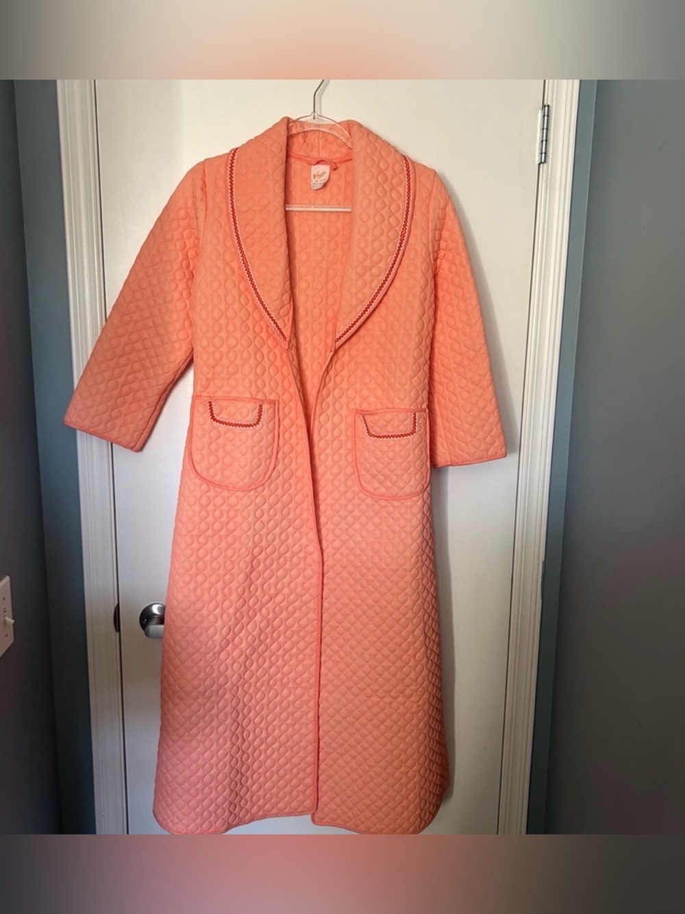 Vogue Quilted Coral Pink Robe with Belted Waist
